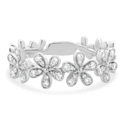 14 Karat White Gold Pave Diamond Flower Station Band