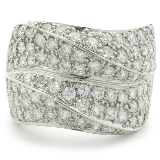 18 Karat White Gold Pave Diamond Wave Cigar Band
