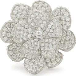 18 Karat White Gold Pave Diamond Flower Ring