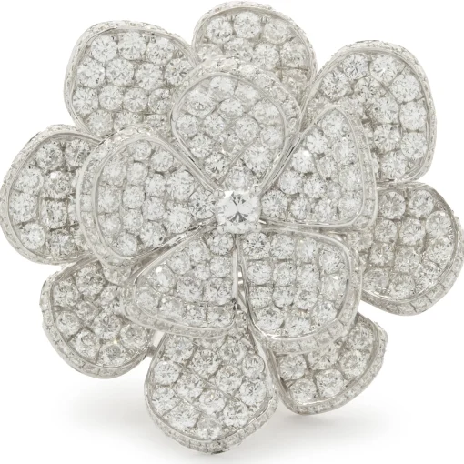 18 Karat White Gold Pave Diamond Flower Ring