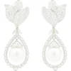 18 Karat White Gold Pave Diamond and South Sea Pearl Drop Earrings
