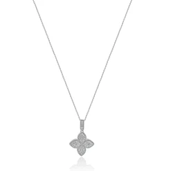 14 Karat White Gold Pave Diamond Quatrefoil Necklace