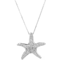 14 Karat White Gold Pave Diamond Starfish Necklace