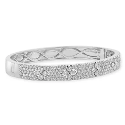 18 Karat White Gold Pave Diamond Bangle Bracelet with Floral Cut Out Stations