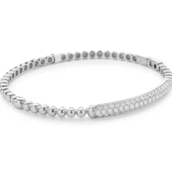 18 Karat White Gold Pave Diamond ID Bangle Bracelet