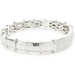 18 Karat White Gold Pave Diamond ID Style Bangle Bracelet