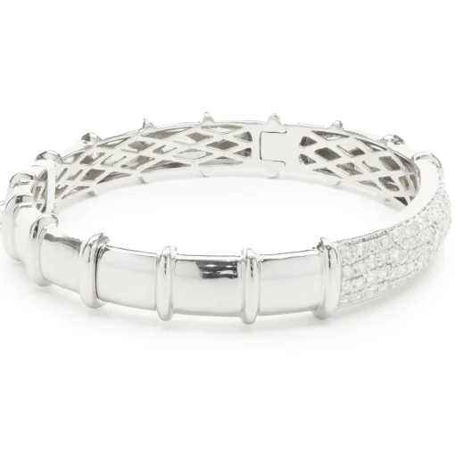 18 Karat White Gold Pave Diamond ID Style Bangle Bracelet
