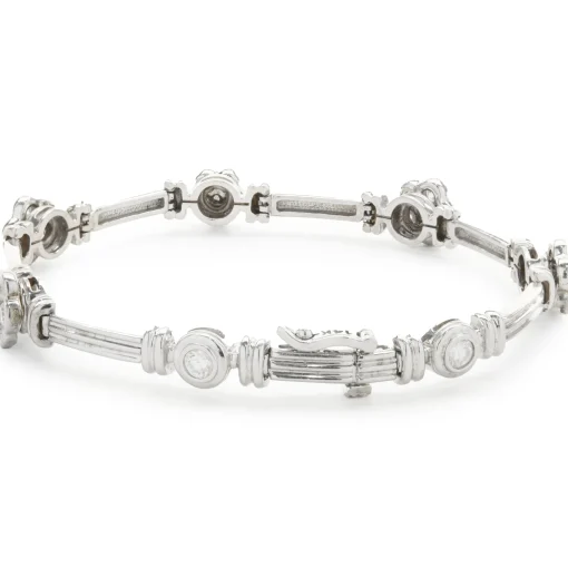 14 Karat White Gold Pave Diamond Flower Station Bracelet
