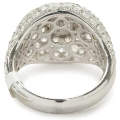 18 Karat White Gold Pave Diamond Signet Ring with Baguette Diamond Center