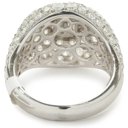 18 Karat White Gold Pave Diamond Signet Ring with Baguette Diamond Center