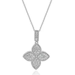 14 Karat White Gold Pave Diamond Quatrefoil Necklace