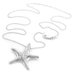 14 Karat White Gold Pave Diamond Starfish Necklace