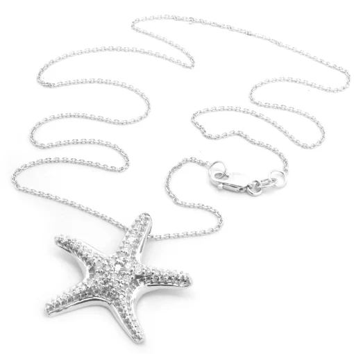 14 Karat White Gold Pave Diamond Starfish Necklace