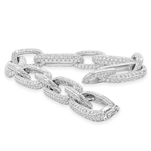 18 Karat White Gold Pave Diamond Paperclip Bracelet