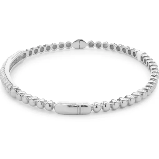 18 Karat White Gold Pave Diamond ID Bangle Bracelet