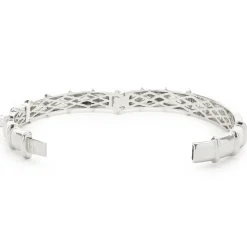 18 Karat White Gold Pave Diamond ID Style Bangle Bracelet
