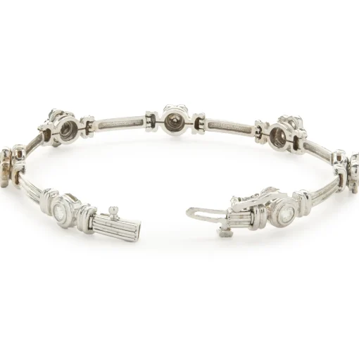14 Karat White Gold Pave Diamond Flower Station Bracelet