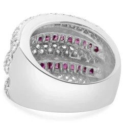 14 Karat White Gold Pave Diamond and Ruby Five Row Cigar Band