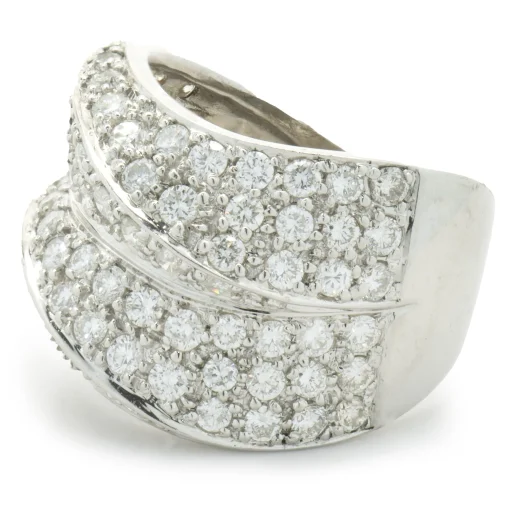 18 Karat White Gold Pave Diamond Wave Cigar Band