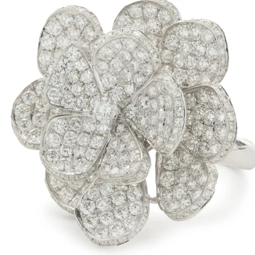 18 Karat White Gold Pave Diamond Flower Ring