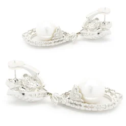 18 Karat White Gold Pave Diamond and South Sea Pearl Drop Earrings