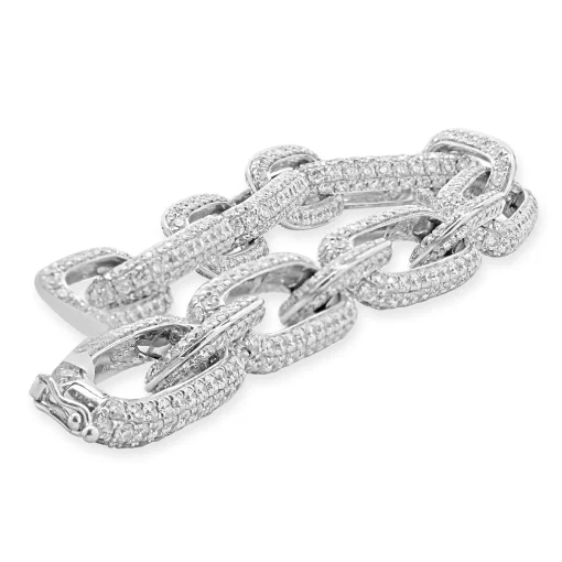 18 Karat White Gold Pave Diamond Paperclip Bracelet