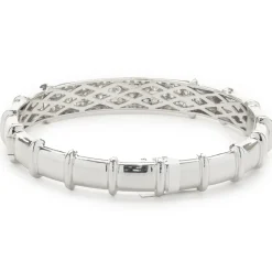 18 Karat White Gold Pave Diamond ID Style Bangle Bracelet