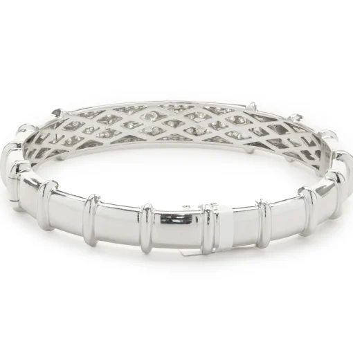 18 Karat White Gold Pave Diamond ID Style Bangle Bracelet