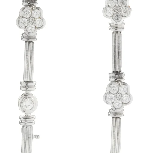 14 Karat White Gold Pave Diamond Flower Station Bracelet