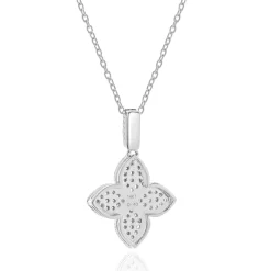 14 Karat White Gold Pave Diamond Quatrefoil Necklace