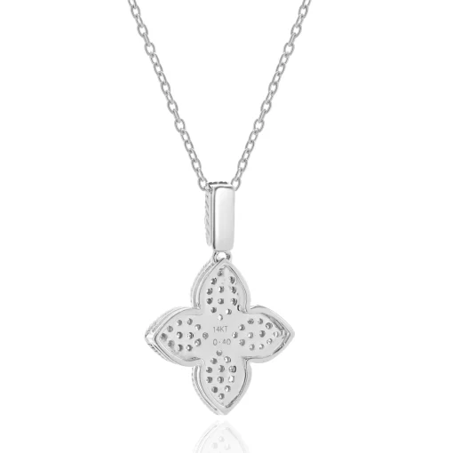 14 Karat White Gold Pave Diamond Quatrefoil Necklace