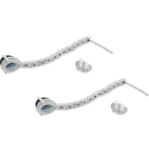 14 Karat White Gold Pear Cut Sapphire and Diamond Drop Earrings