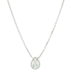 14 Karat White Gold Pear Diamond Halo Necklace