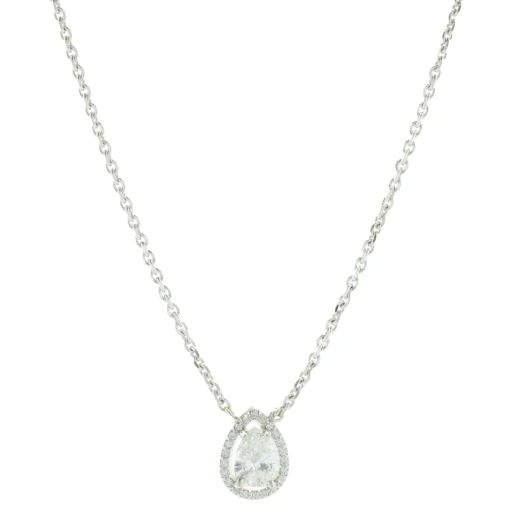 14 Karat White Gold Pear Diamond Halo Necklace