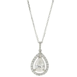 14 Karat White Gold Pear Diamond Halo Necklace
