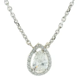 14 Karat White Gold Pear Diamond Halo Necklace