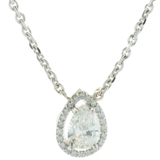 14 Karat White Gold Pear Diamond Halo Necklace