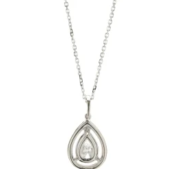 14 Karat White Gold Pear Diamond Halo Necklace