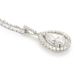 14 Karat White Gold Pear Diamond Halo Necklace