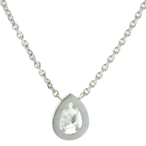 14 Karat White Gold Pear Diamond Halo Necklace