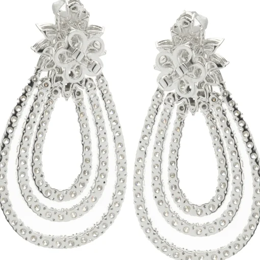 14 Karat White Gold Pear Shape Three Layer Diamond Drop Earrings