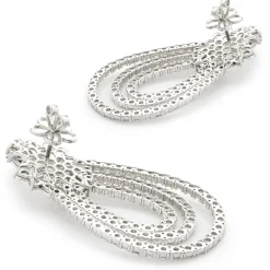 14 Karat White Gold Pear Shape Three Layer Diamond Drop Earrings