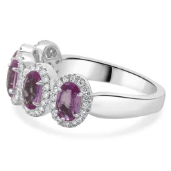 14 Karat White Gold Pink Oval Sapphire with Diamond Halo Ring