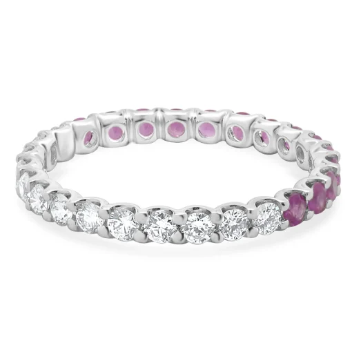 14 Karat White Gold Pink Sapphire and Diamond Band