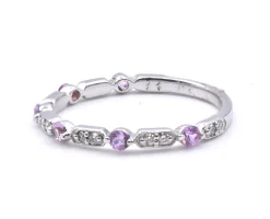 14 Karat White Gold Pink Sapphire and Diamond Band