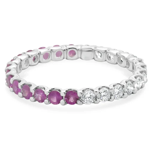 14 Karat White Gold Pink Sapphire and Diamond Band