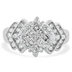 10 Karat White Gold Princess Cut Diamond Cluster Engagement Ring