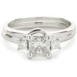 14 Karat White Gold Princess Cut Diamond Engagement Ring with Princess Cut Diamond Wrap Band