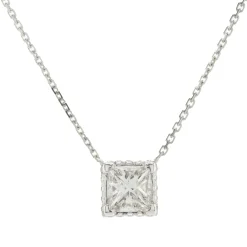 14 Karat White Gold Princess Cut Diamond Halo Necklace