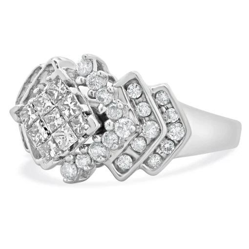 10 Karat White Gold Princess Cut Diamond Cluster Engagement Ring